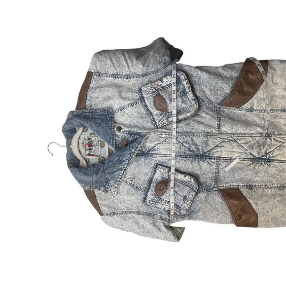 Vintage East West Denim Jacket With Faux Leather Accents & Pockets Button & Zip - Picture 10 of 11